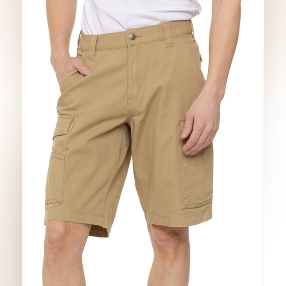 Men's Rugged Flex Relaxed Fit Canvas Cargo Shorts, Khaki, Size 33, NWOT - Picture 1 of 13